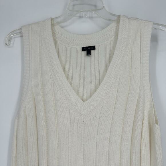 Talbots Tunic Sweater Vest Ivory Cream Ribbed Knit Sleeveless Classic Size M - Picture 3 of 9